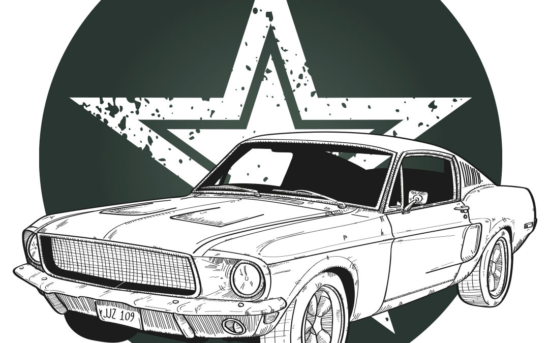 Ilustración del Ford Mustang de Bullitt (1968)