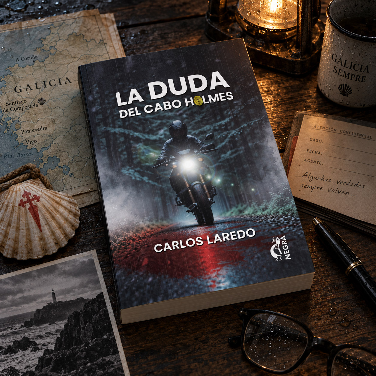 La ilustración de portada para la novela 11 del “Cabo Holmes”: La duda del Cabo Holmes escrita por Carlos Laredo y edita Kokapeli Ediciones.