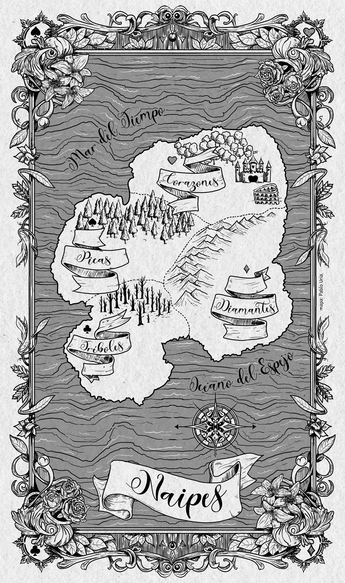 Ilustración de mapa para Por una corona de corazones - Pablo Uria Ilustrador Editorial