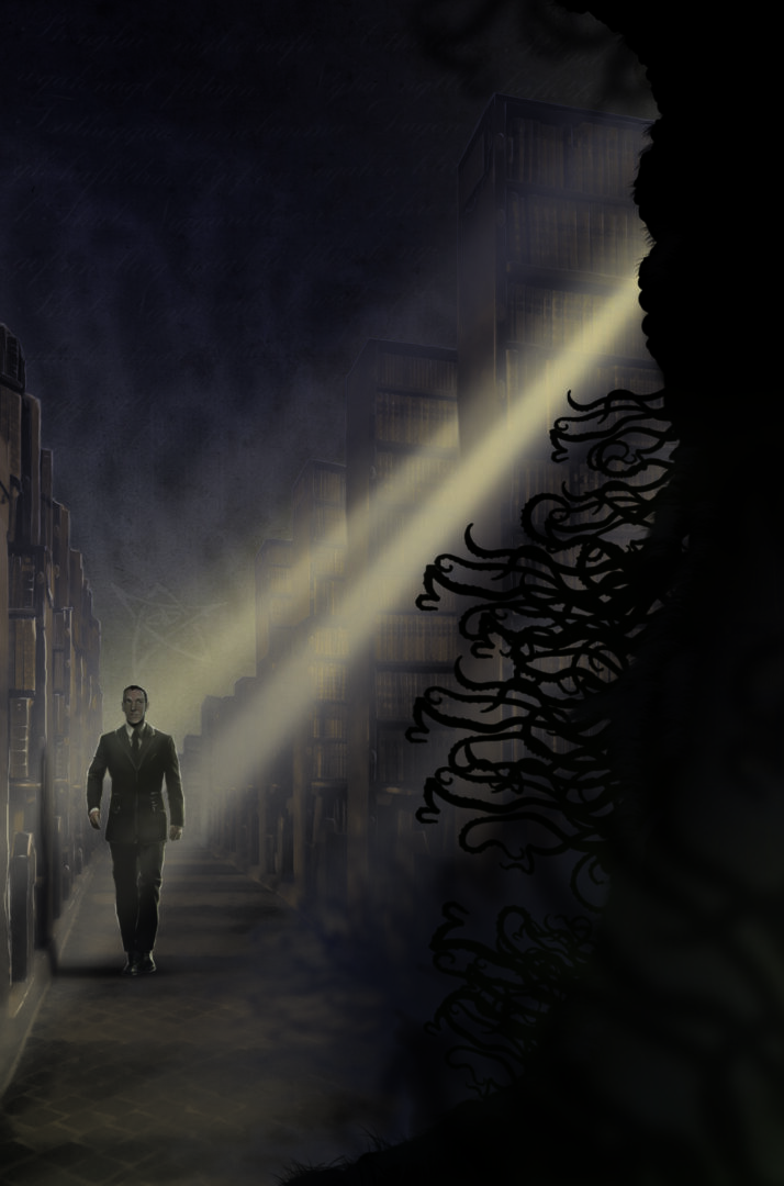 Dark Library of the Mind, award-winning Lovecraft illustration by Pablo Uría